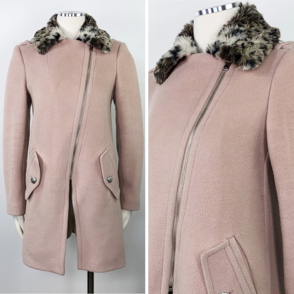 Rebecca Taylor Wool Pink Leopard Fur Collar Coat 0 - Picture 2 of 8